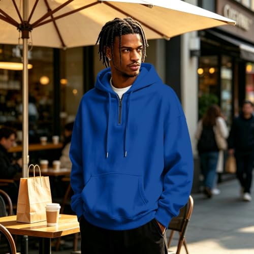 Fleece Hoodie Men Fleece Quarter Zip Pullover Hoodie Kangaroo Pocket - image 3