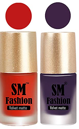 Image of Nail Polishes, Orange Red-Violet Velvet Matte Nail Paint Combo Set of 2 Pcs 7ml each