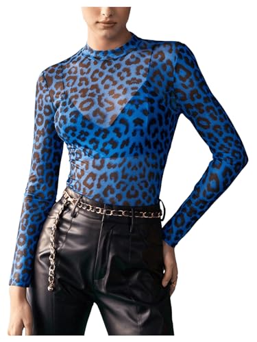 T-shirt manches longues imprimé léopard vêtement transparent femme