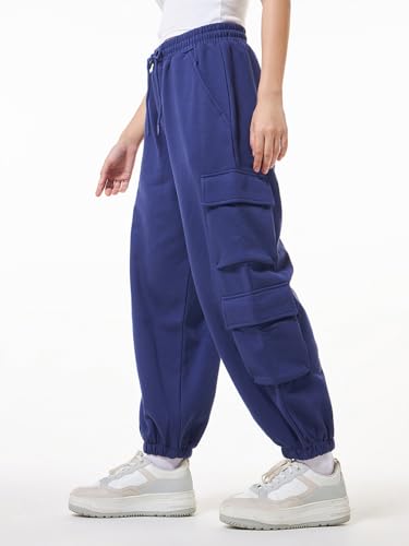 Image of Bewakoof Women's Fleece Super Loose Fit Joggers|Bewakoof Heavy Duty 1.0 | Track pants for woman | Lower for women | Multipurpose | Activewear | Utility Pockets | Lightweight & Flexible Elastic Waist | Casual Joggers | Loose Fit