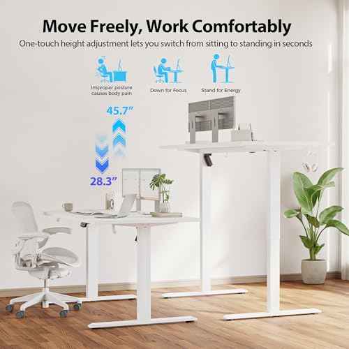 Image of Agilestic 55 x 28 Electric Standing Desk, Height Adjustable Home Office Desks, Ergonomic Sit Stand Up Computer Workstation with Memory Button, Wide Desktop with Splice Board, White