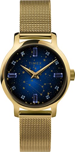 Image of TIMEX Transcend Analog Watch for Women with Blue Round Dial & Gold Stainless Steel Bracelet Band Water Resistant Women's Wrist Watches - TW2V51900UJ