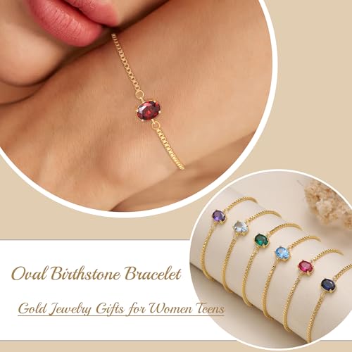 Image of Butterfly Birthstone Bracelets for Women Teen Gifts 14K Gold Plated Butterfly Oval 1-12 Birthstone Bracelet Jewelry Christmas Valentines Day Birthday Gifts for Teens