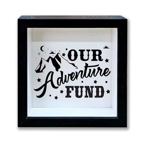 Adventure Fund Black Shadow Box Frame, Honeymoon Fund Box with Slot, Mountain Themed Travel Memory Box, Adventure Archive Box Gifts, Decorative Wooden Money Savings, Wedding Gifts for Newlyweds -03