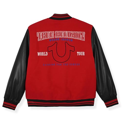True Religion Boys Varsity Jacket – Stylish Button Front Jacket with Faux Leather Sleeves2