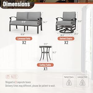 Kurapika aluminum patio furniture set 6 seat modern metal outdoor conversation sets wswivel rocking chairs patio sectional sofa w51 inch cushion grey  urban country home decor
