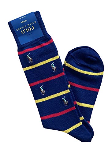 Polo Ralph Lauren Men's Dress Socks Striped Pony Navy Blue