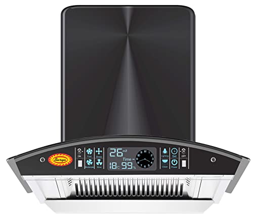 Image of Surya Kitchen Chimney SS60-2024 New in 60cm with Features Auto Clean, LPG Sensor, Wave Sensor Black