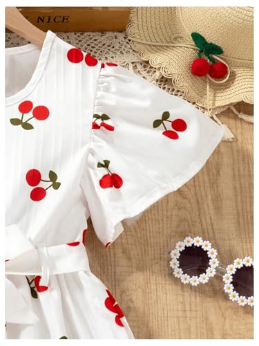 Girl's Cherry Print Dress Cute Ruffle Sleeve High Waisted A Line Flowy Vacation Dresses3