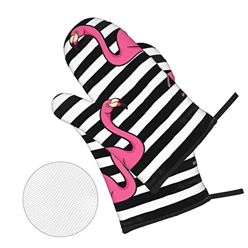 Pink Flamingo Printed Oven Mitts And Pot Holders Heat Resistant Potholders Oven Gloves And Pad For Baking Kitchen Grilling - 4 Set #TOP2