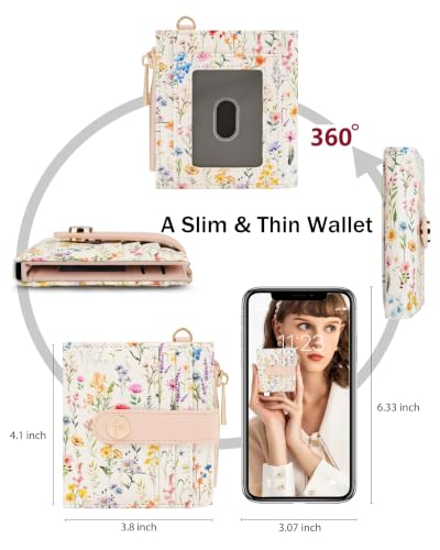 Image of Wristlet Wallets for Women,Keychain Wallet RFID Small Wallet (Light Floral)