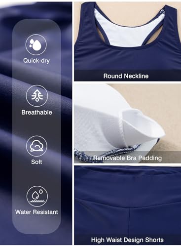 Image of Aleumdr Womens Athletic 3 Piece Tankini Swimsuits with Shorts Swim Tank Tops with Sports Bra and Boyshorts Bathing Suits