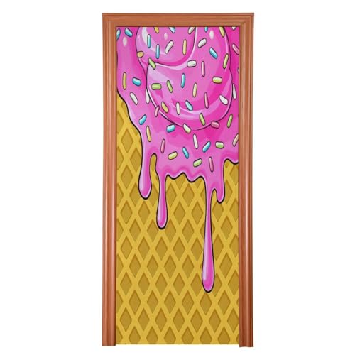FLildon Ice Cream Cone Door Cover Decoration, Party Accessory Porch Decor for Festive Ornament Room Door Covers 32 x 79 Inch