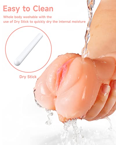 Image of 3 in 1 Male Masturbator Adult Sex Toys, Pocket Pussy with Real Mouth Tongue 3D Textured Vagina & Tight Anus & Drying Stick, Sex Doll Male Blowjob Stroker Toy for Man Masturbation (Flesh)