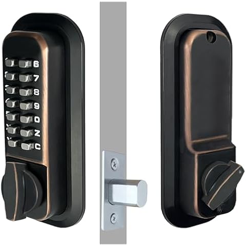 Jounjip Deadbolt Keyless Entry Door Lock - 100% Mechanical Deadbolt Lock with Thumb Turn Door Knob - Single Sided Keypad Deadbolt Lock - Oil-Rubbed Bronze - 2024 Cover