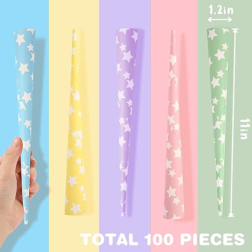 Premium Cotton Candy Cones 100 Pack Rainbow Stars - Candy Park Multicolor Paper Cones - For Cotton Candy Machines & Candy Floss Sugar - Celebrations & Party Supplies