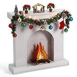 Pajean Christmas Cardboard Fireplace Prop DIY Large White Cardboard Fireplace with 3D Fake Fire Campfire Centerpiece Stand up for Christmas Party Backdrop Background Decor 34.7 x 35.4 Inches