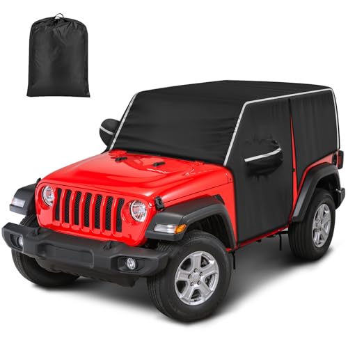 Waterproof Cab Covers Fit for Wrangler 2007-2025 JK JL 2 Door, Scratchproof Inner Cotton Car Cover with Driver Door Zipper Windproof Straps All Weather UV Protection