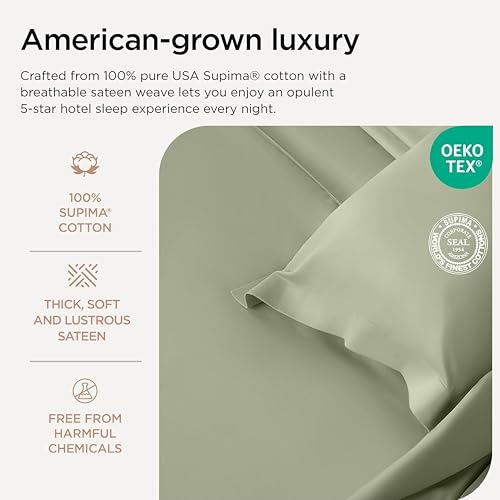 Threadmill Luxury Supima Cotton Sheets, Luxury 1000 Thread Count Soft 100% Cotton Sheets for Full Size Bed, 4 Pc Sage Green Bed Sheets Full Set, 5-Star Hotel Quality Deep Pocket Bed Sheets Set - Image 4