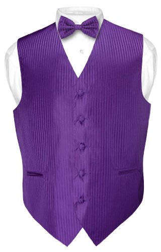 Vesuvio Napoli Men's Dress Vest & BOWTie ROYAL BLUE Color Vertical Striped Design Bow Tie Set