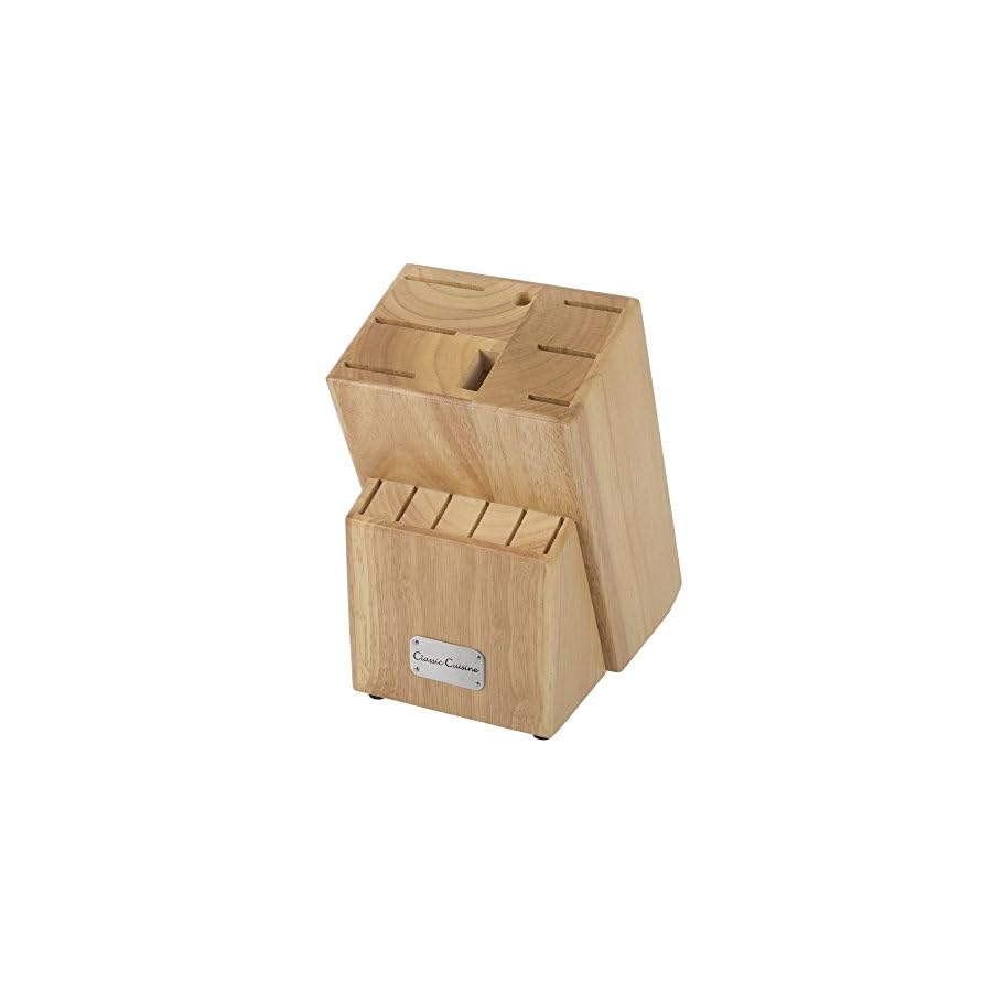 Professional Quality 15 Piece Stainless Knife Set with Shears Sharpener Chef Bread Santoku Filet Paring Steak Knives and Wood Block by Classic Cuisine