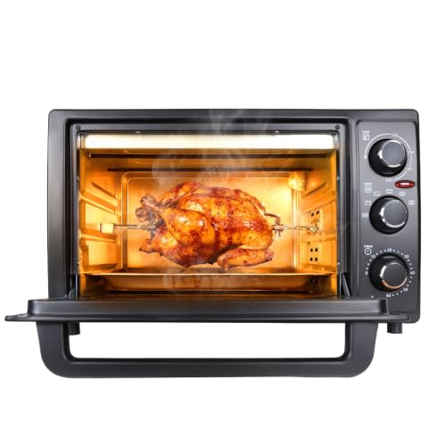 Mini horno eléctrico de 32 L de calor giratorio, horno portátil compacto de 1500 W con destornillador, temperatura hasta 230 °C, temporizador 60 min, rejilla, placa de cocción, acabado inoxidable