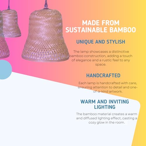 Image of Craftscape Bamboo Hanging Pendant Lamp | Boho Cane Lampshade | Bamboo Lights | Collection (Mic Set of 2)