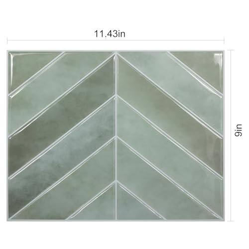 Image of Stick Tiles Peel and Stick Backsplash of 11.4 inch X 9 inch - 3D Adhesive Peel and Stick Wall Tile for Kitchen, Bathroom, Living Room, etc. (5, Mint Green)
