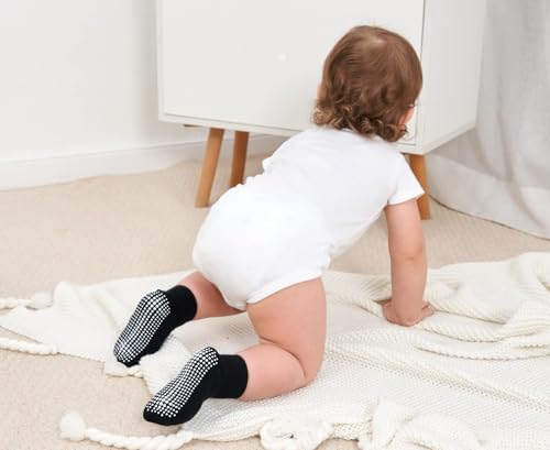 Image of Zaples Baby Non Slip Grip Ankle Socks with Non Skid Soles for Infants Toddlers Kids Boys Girls