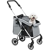 PawHut Carrito para Perros Plegable Ruedas 360º Frenos Hasta 10 kg Gris