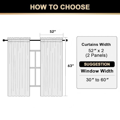 PrinceDeco Linen Semi Sheer Curtains for Living Room, 52x63 inch, Ivory - image 3
