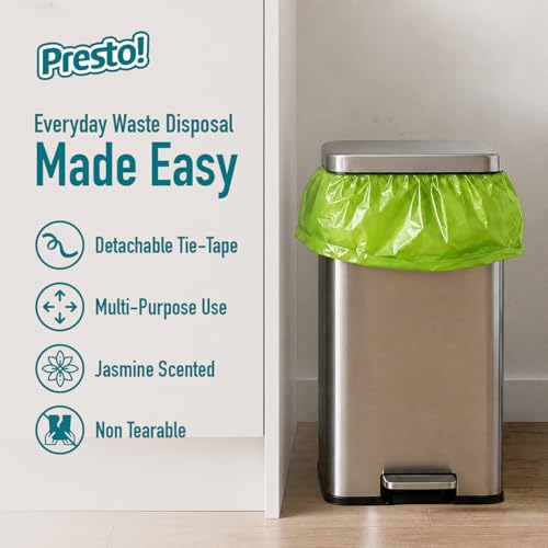 Image of Amazon Brand - Presto! Premium Perfume Garbage Bags on Roll with Tie String | Small | 17x20 Inch | 120 Count | 30 X 4 Packs | Green