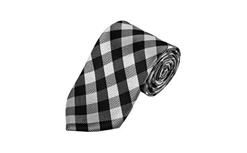 Romario Manzini Black, White And Silver Checkered Woven Necktie #TOP26