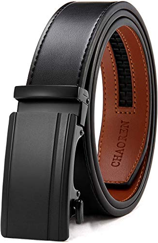 Chaoren Leather Ratchet Dress Belt 1 3/8 with Automatic Slide Belt, Click Adjustable Trim to Fit in Gift Box