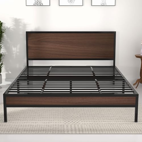 Image of Honey Touch Luvo Queen Size Bed Frame | Sturdy Steel Structure with Wooden Headboard | Noise-Free | No Assembly Required | Modern Minimalist Design |