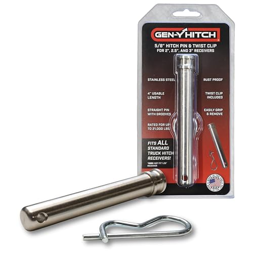 GEN-Y GH-099 5/8" Hitch Pin, 4" Useable Length with Self-Locking Twist Clip