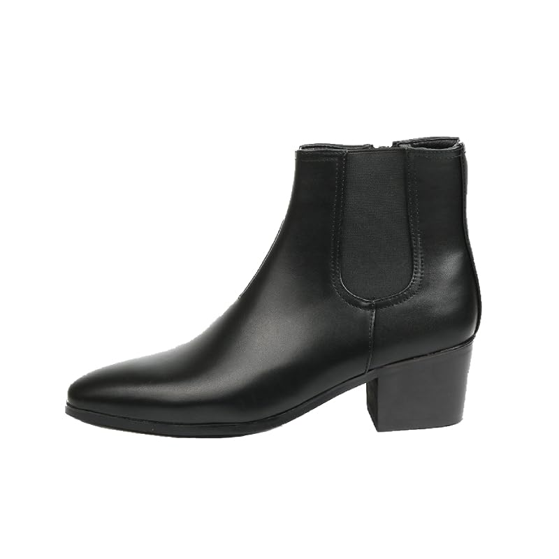 MGGMOKAY Mens Leather Chelsea Dress Boots Casual Mid Calf Boots for Men