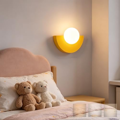 Lámpara de pared infantil redonda LED regulable con pantalla de vidrio amarillo