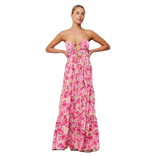 Image of Women Floral Maxi Dresses 2025 Sleeveless Spaghetti Strap Cut Out Casual Beach Midi Long Dress