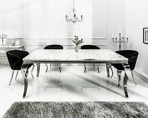 Bador Multistore 2002 Table de salle à manger en acier inoxydable imitation marbre Argenté/blanc 180 x 90 cm Cover