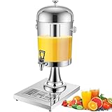 Gisafai 1 Pcs 2 Gallon Drink Beverage Dispenser with Centre Ice Core and Drip Trays Stainless Steel Cold Drink Dispenser for Restaurant Home Hotel Party