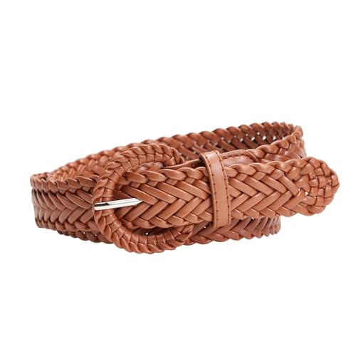 YooAi Woven Belts for Women Braided Leather Belt Wide Fashion Boho Waist Belt for Dresses Jeans Pants Browm 100 S