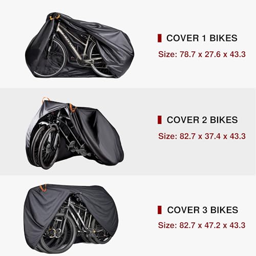 Puroma Bike Cover for 3 Bikes, Outdoor Waterproof Bicycle Covers Rain Sun UV Dust Wind Proof with Lock Hole for Mountain Road Electric Bike (Basic Black)