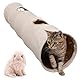 LeerKing Katzentunnel Kaninchen Tunnel Katzenspielzeug Tunnel Hase Spieltunnel Rascheltunnel für Katzen Nager Kleintier Tiere 2 Höhlen Beige 115 * 25cm