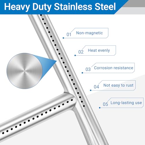 Uniflasy 65032 Grill Burner Tube for Weber Q3200, Q300, Q320, Q3000, 404341, 57060001, 586002 Gas Grills, 304 Stainless Steel Grill Replacement Burner for Weber Q Series 60036, 80385