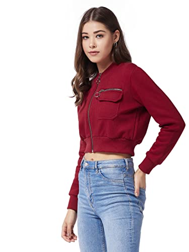 Image of Miss Chase Women's Polyester Full Length Round Neck Full Sleeve Solid Bomber Crop Jacket