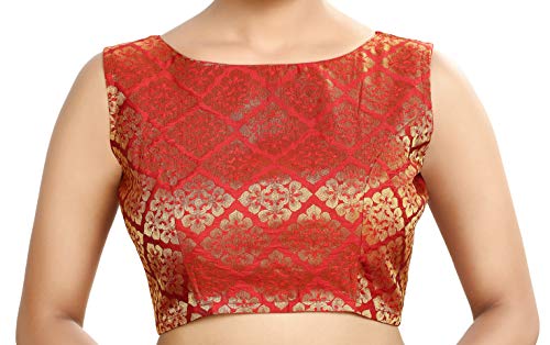 Image of Madhu Fashion Womens Banaras Brocade Readymade Stitched Sleeveless Saree Blouse