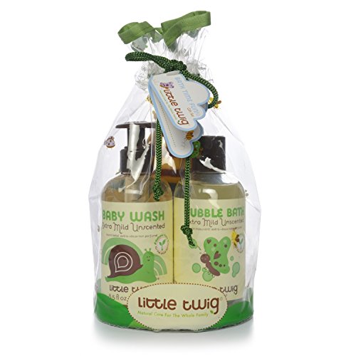 Little Twig Bath Time Fun Fragrance Free Baby Wash and Bubble Bath Plus Soft Washcloth and Tub Toy Mini Gift Set, 1.25 Pound