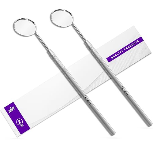 MJW 2pc Dental Mirror for Teeth Care, Lash Extensions & Pet Inspection – Stainless Steel with Non-Slip Handle 6.5