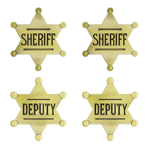 4 Pack Sheriff Badge,Deputy Badge,Metal Sheriff Badge for Kids Adult and Girls,Cowboy Party Decoration,Western Police Badge,School Carnival Prizes, Party Bag Gift Fillers